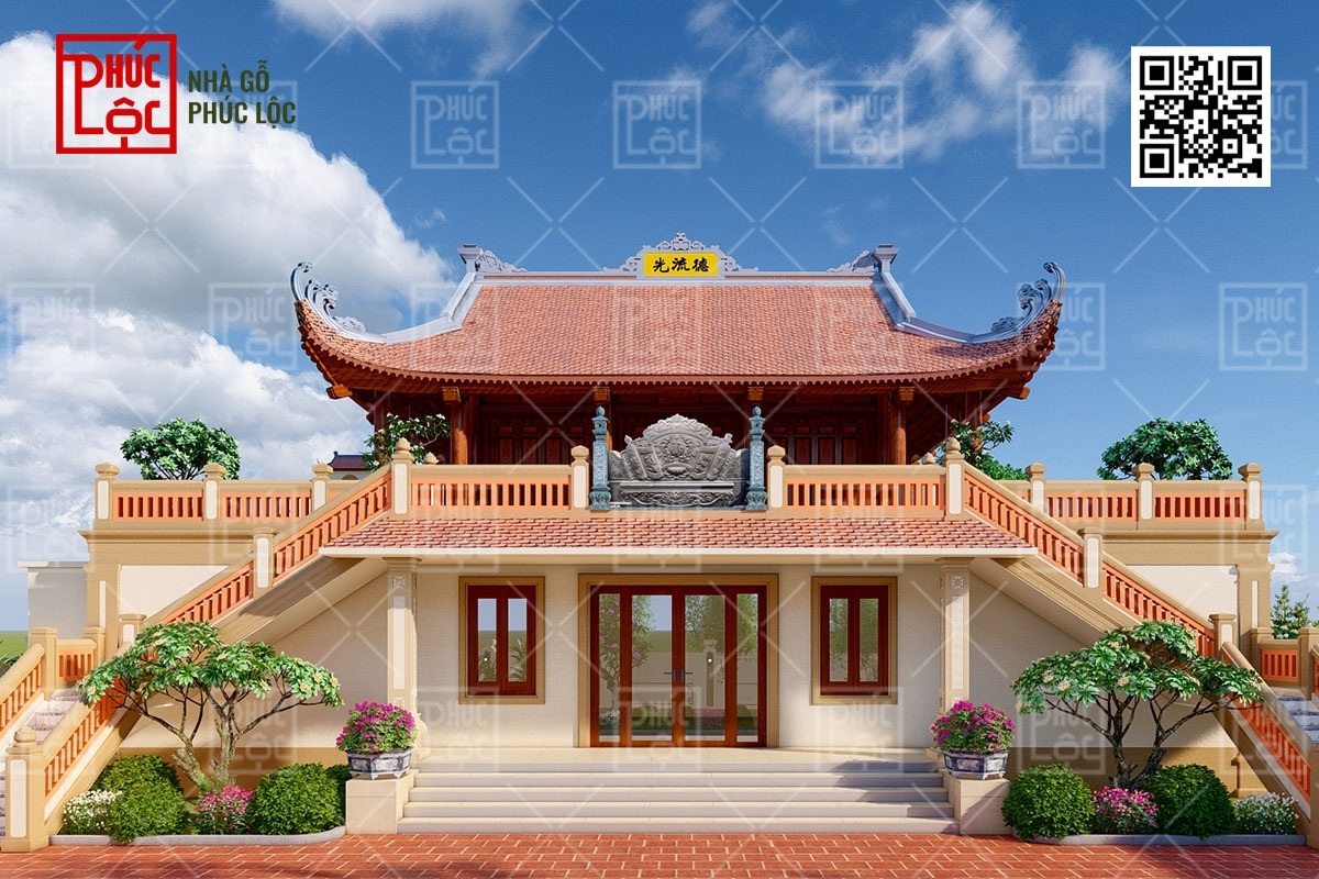 Mẫu thiết kế nhà 3 gian 4 mái trên tầng 2