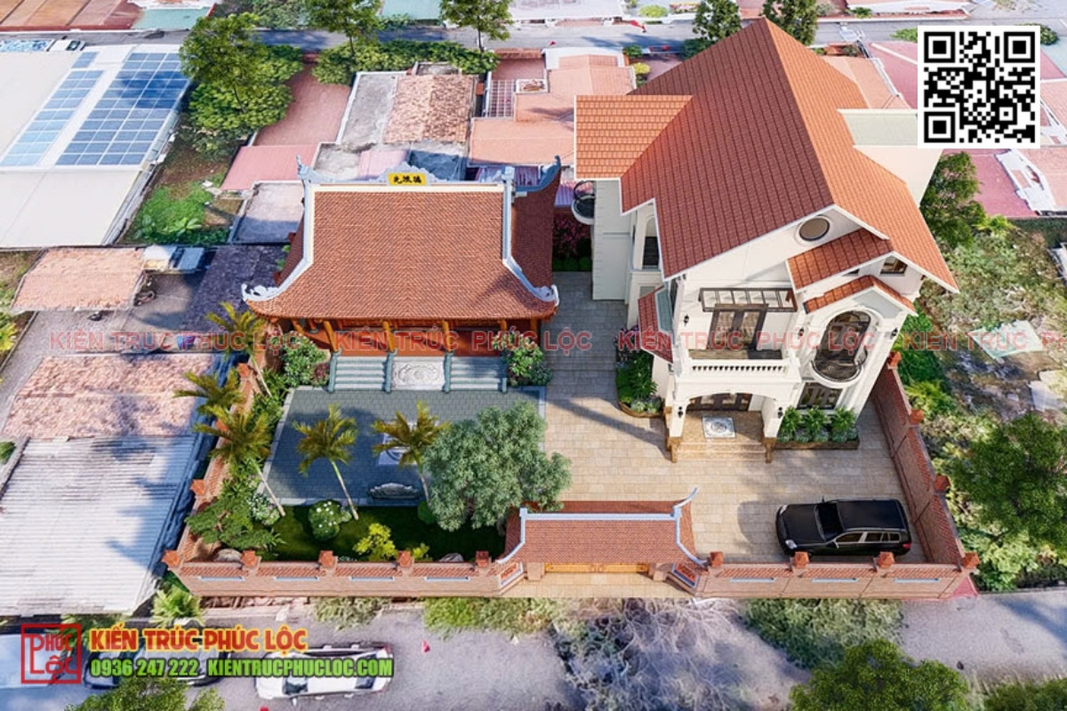 Thiết kế nhà 3 gian 4 mái trong khuôn viên nhà ngang hiện đại